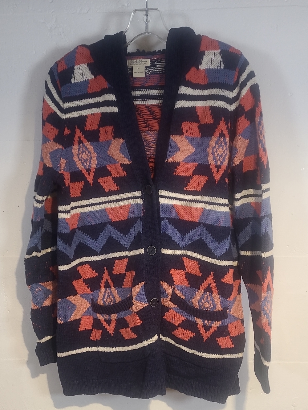 Lucky Brand Navy Aztec Pattern Hooded Cardigan Sweater - Women